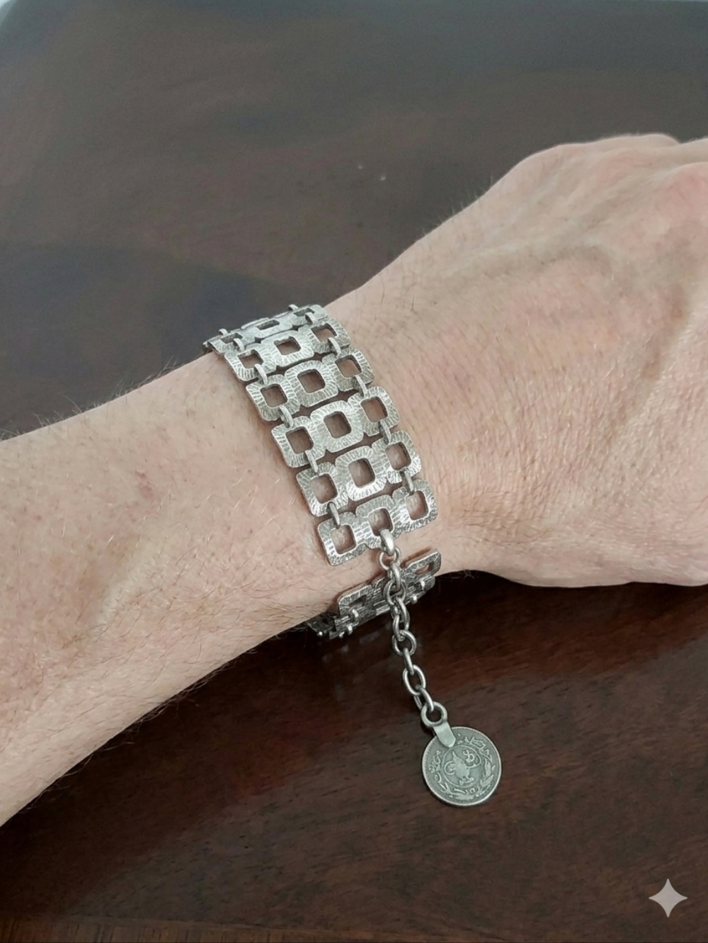 Men's Silver-Tone Link Coin Dangle Bracelet